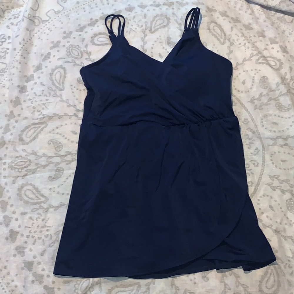New Lands' End Navy One Piece Swim Dress Sz XL